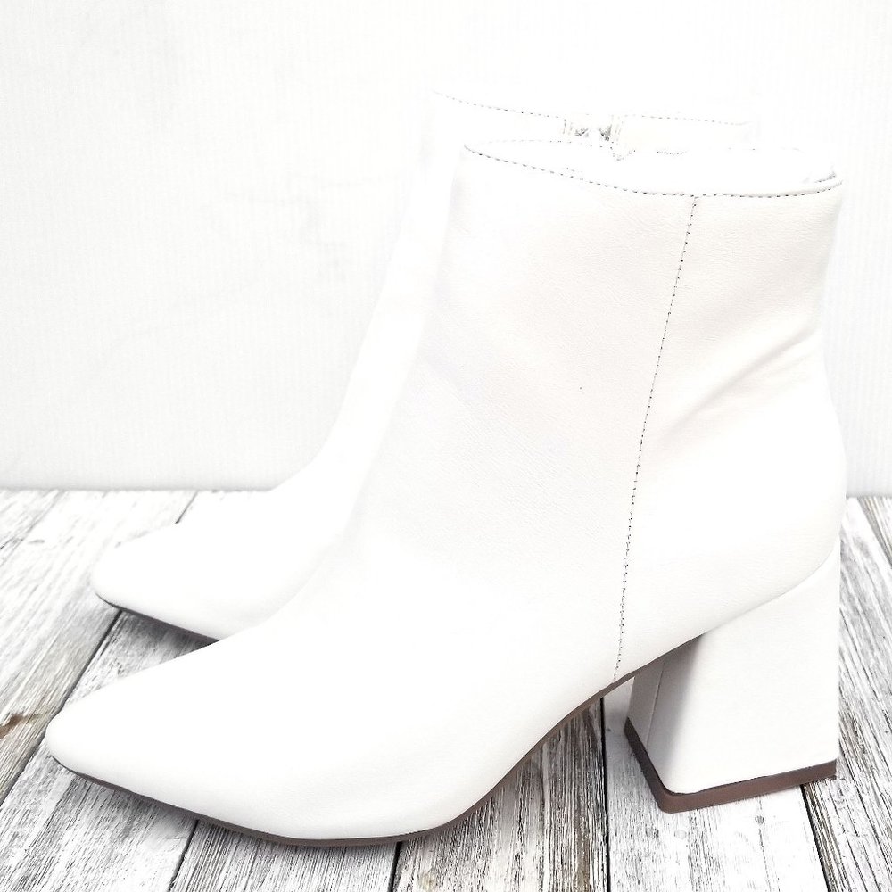 New White Chunky Heel Point Toe Ankle Booties Boots